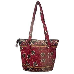 Vintage Vera Bradley Quilted Tote Bag W Floral Paisley Pattern Red/Black 14"x11"